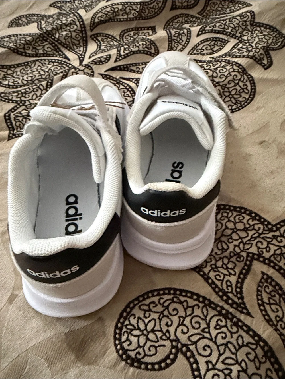 adidas Kids White and Black Velcro Sneakers with Suede Accents